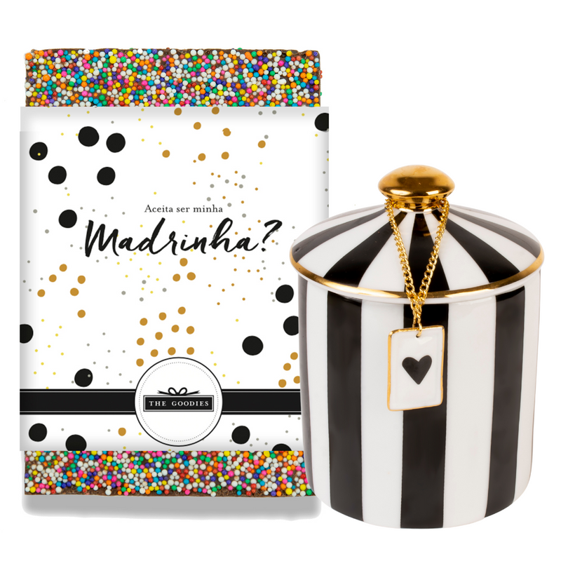 Kit para presente para convite de madrinha com chocolate e porcelana