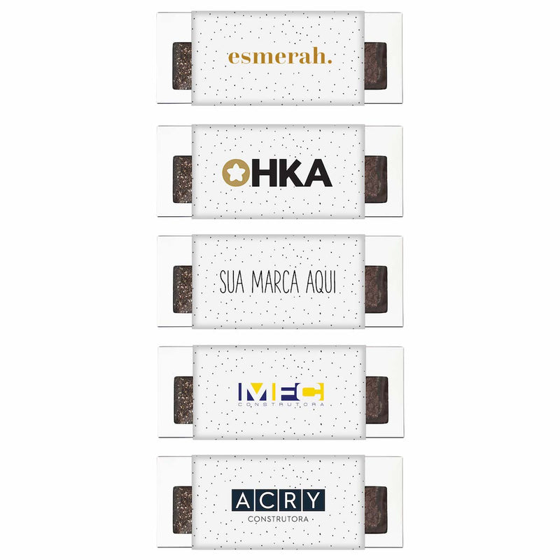 Caixa 4 chocolates de 25g Drage, Oreo, Confeti, Amargo 70% com chia c/ logo personalizado