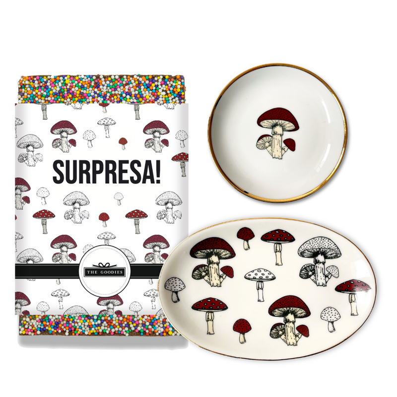 Kit para presente SURPRESA com chocolate e 2 pratinhos de porcelana