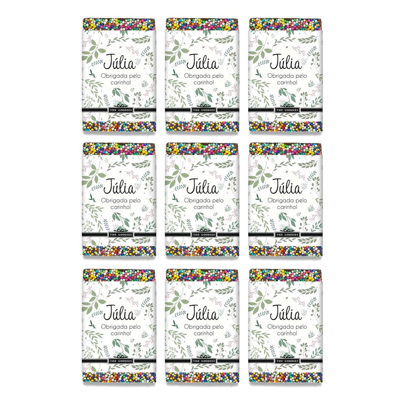 Kit 30 chocolates 25g com rótulo personalizado folhas