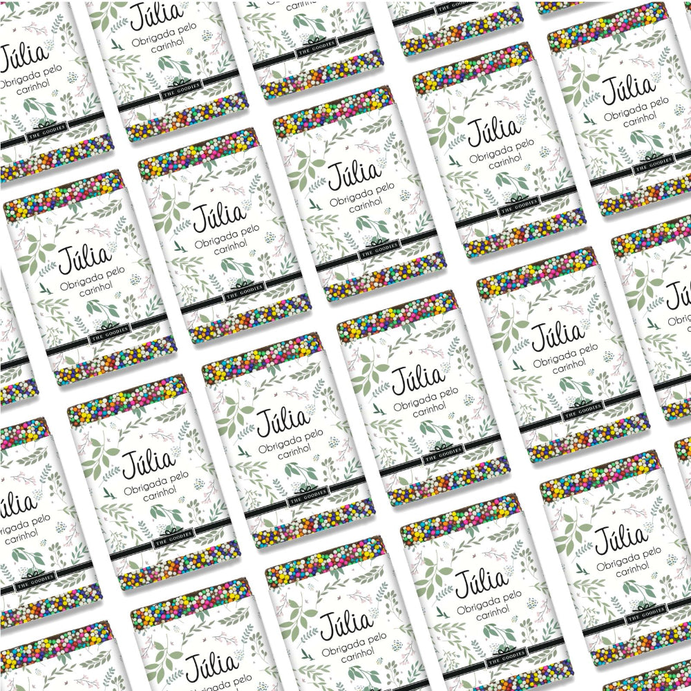 Kit 30 chocolates 25g com rótulo personalizado folhas