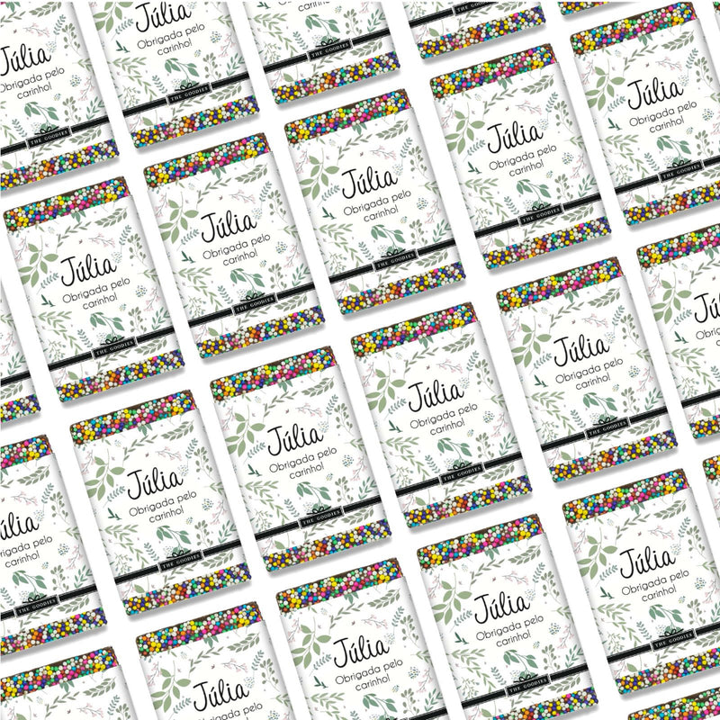Kit 30 chocolates 25g com rótulo personalizado folhas