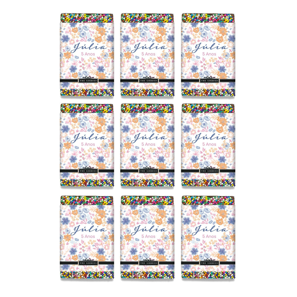 Kit 30 chocolates 25g com rótulo personalizado floral