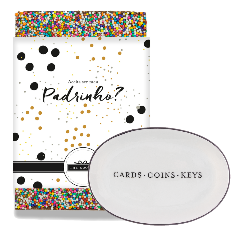 Kit para presente para convite de padrinho com chocolate e porcelana