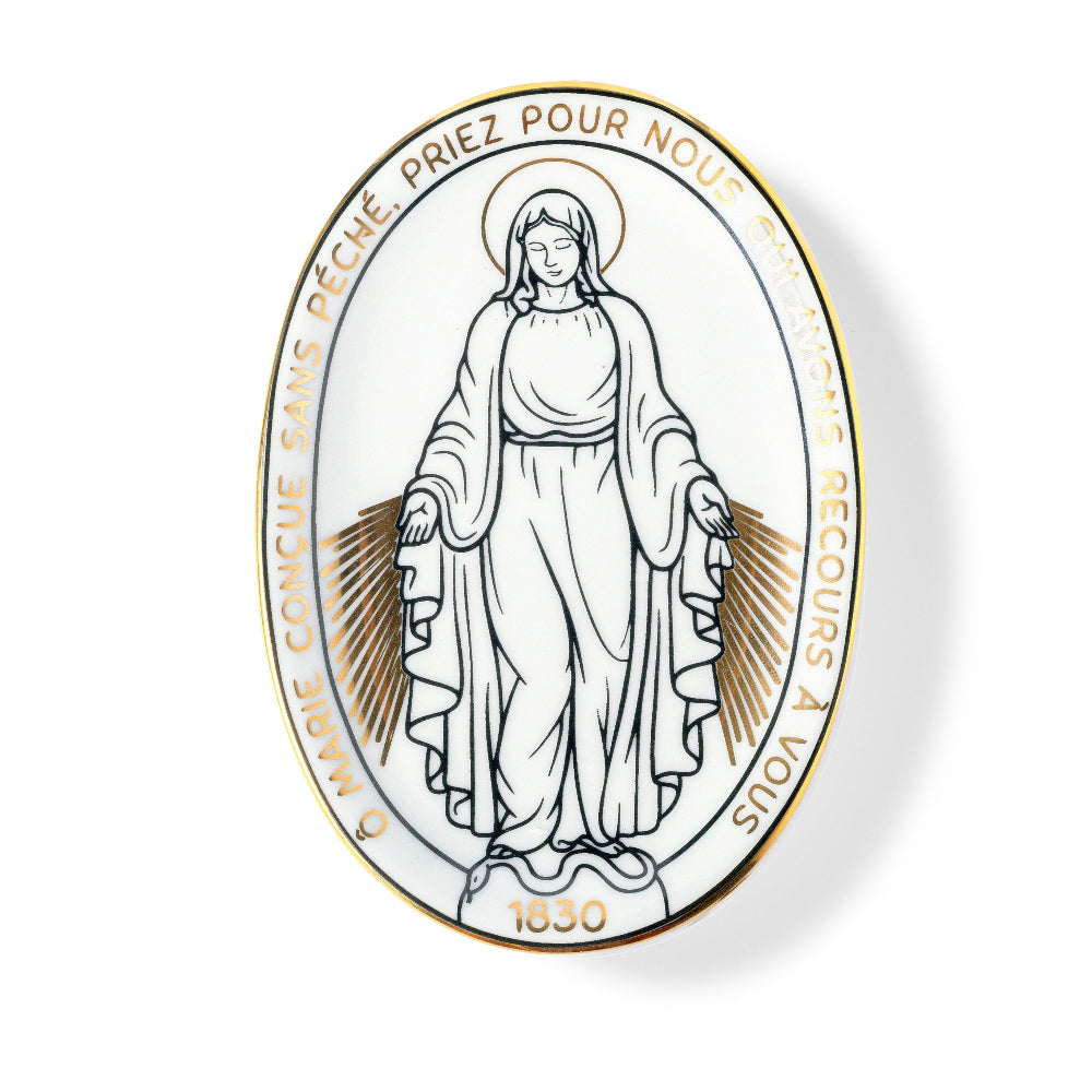 Prato de porcelana oval Nossa Senhora da medalha milagrosa