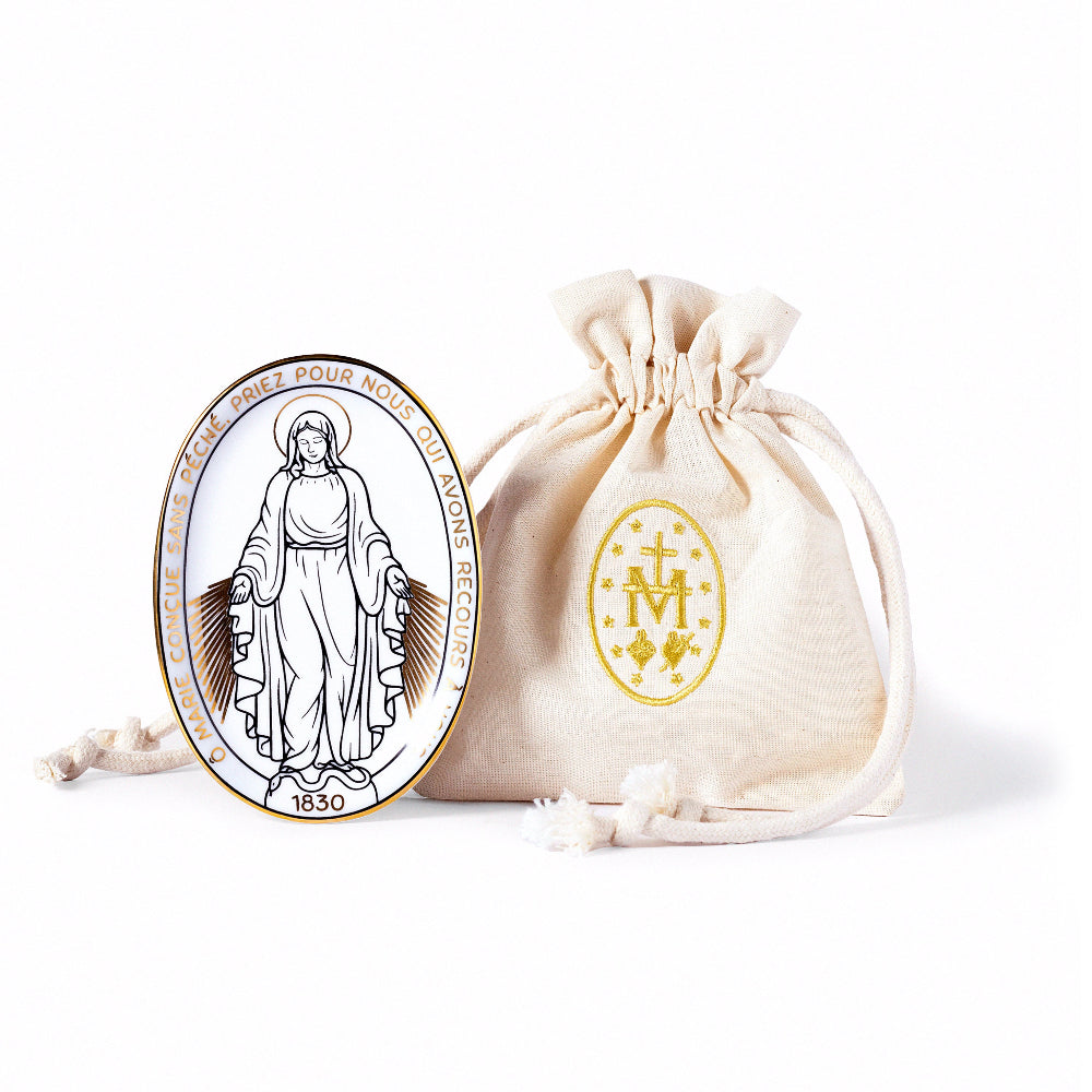 Prato de porcelana oval Nossa Senhora da medalha milagrosa