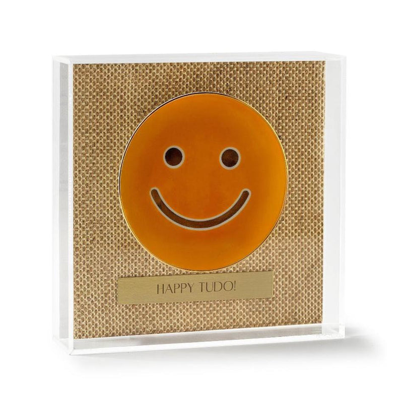 Quadro em acrílico c/ prato smile 11cm frase happy tudo!