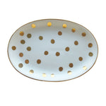 Prato de porcelana oval com poá dourado