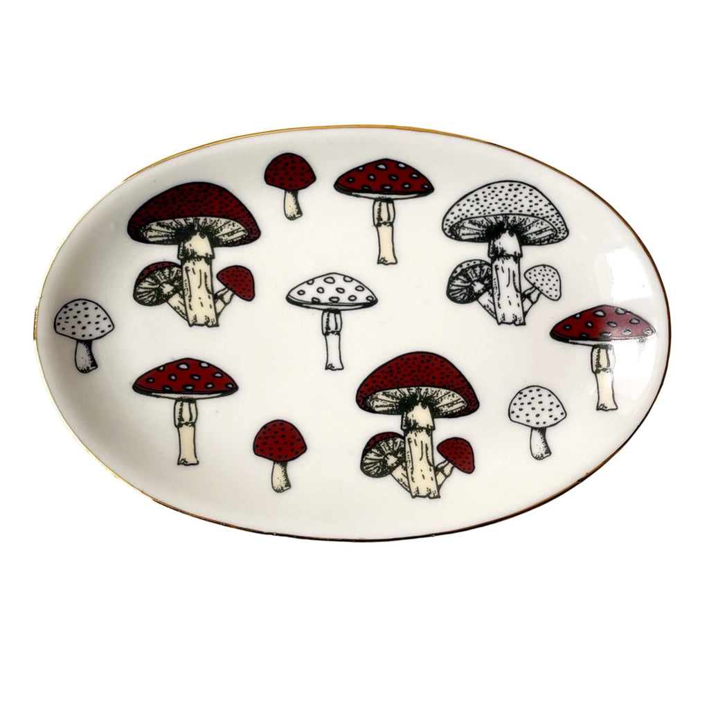 Prato de porcelana oval c/ cogumelos